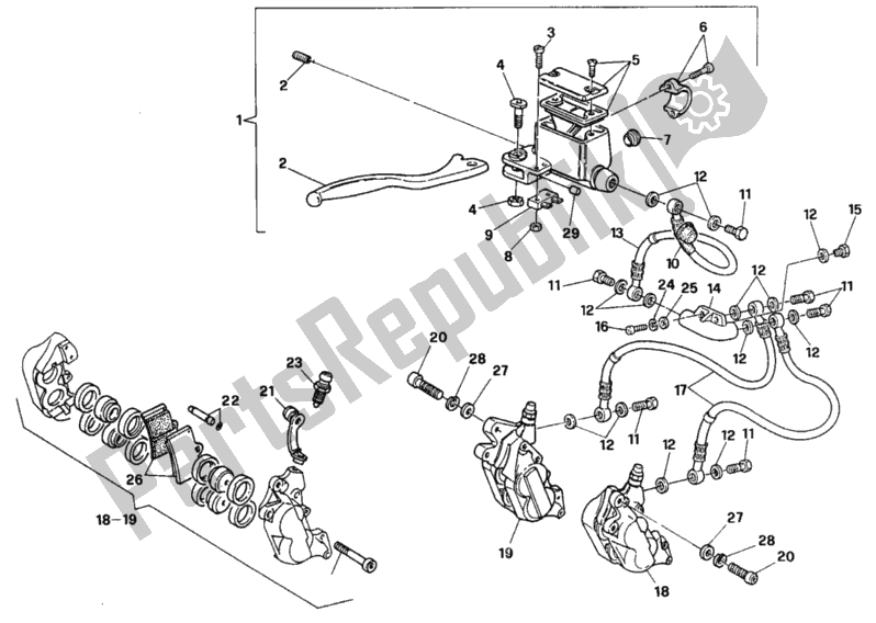 Todas as partes de Sistema De Freio Dianteiro My92 do Ducati Paso 907 I. E. USA 1992